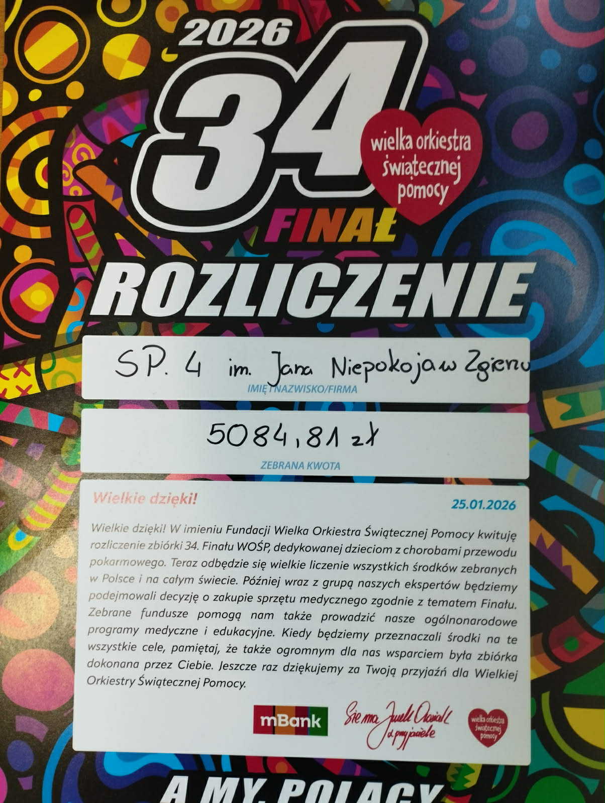 Karta rozliczenia zbi&oacute;rki pieniędzy