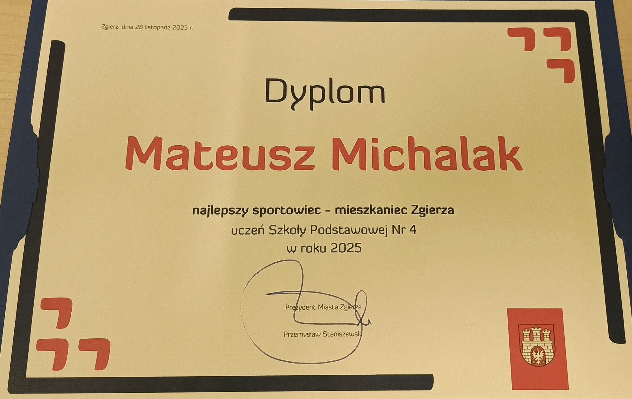 Dyplom ucznia dla najlepszego sportowca